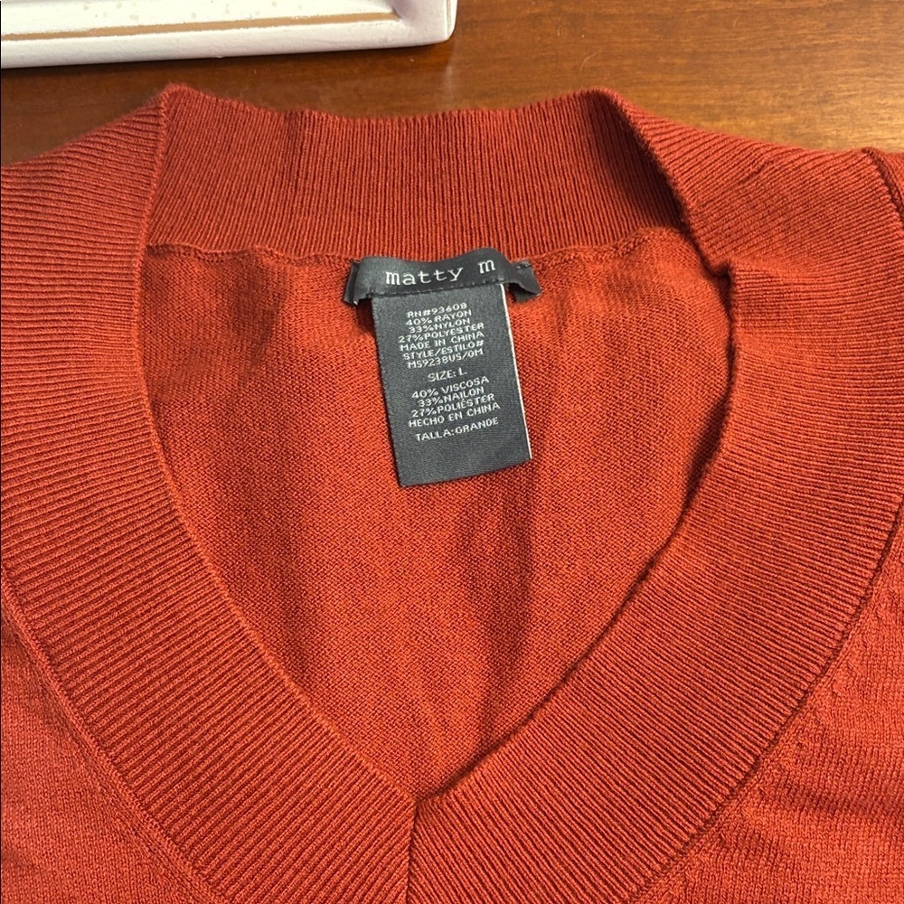 Matty M V-Neck Sweater in Rich Rust - Picture 3 of 3